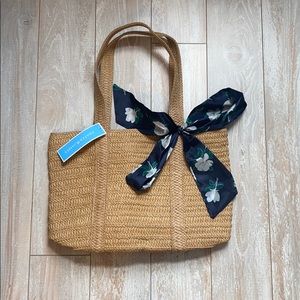 Draper James Straw Bag with Floral Scarf NWT